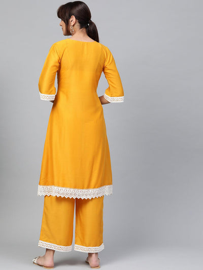 Yellow Embroidered Polyester Kurta Set - Libas