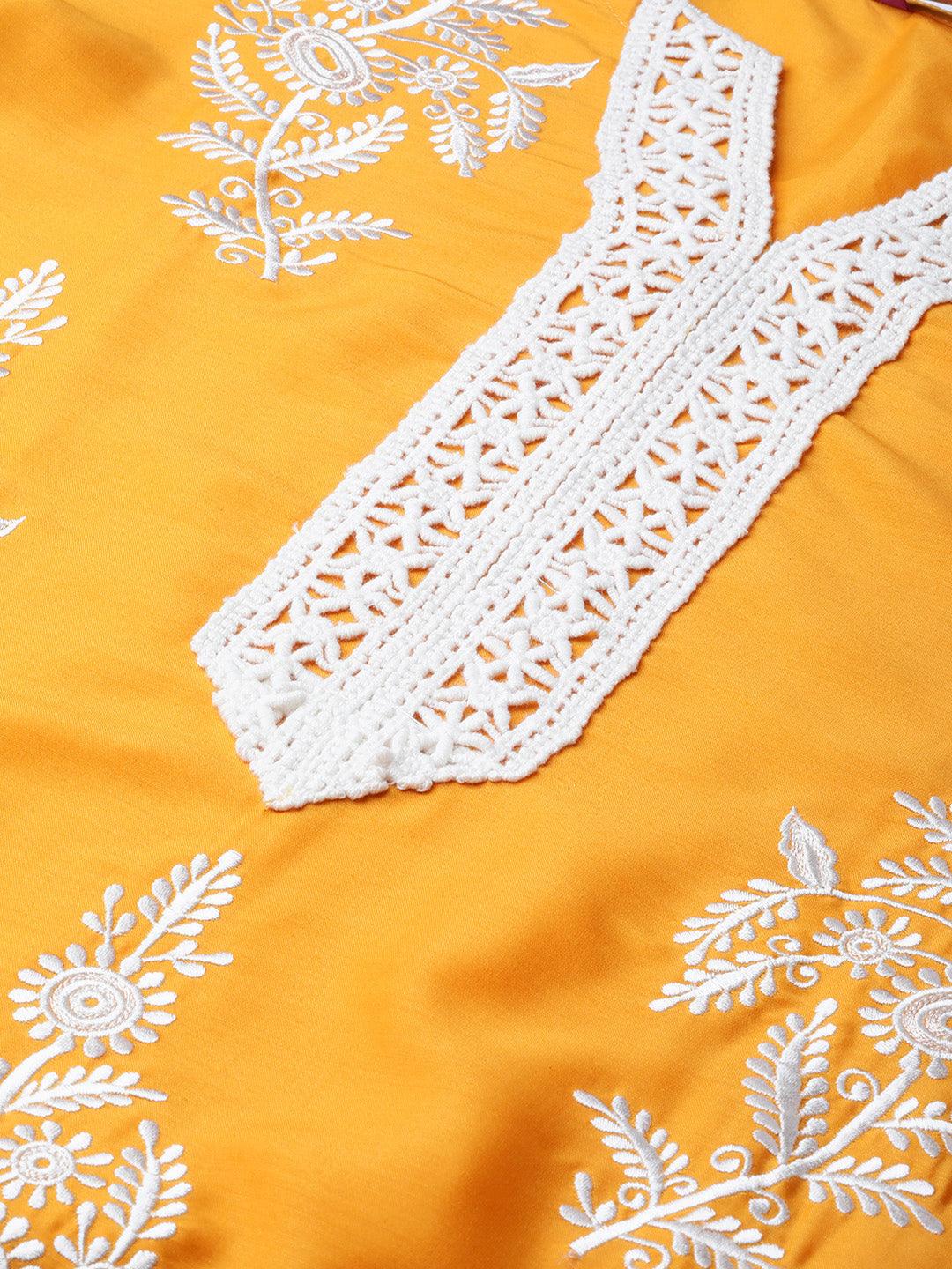 Yellow Embroidered Polyester Kurta Set - Libas