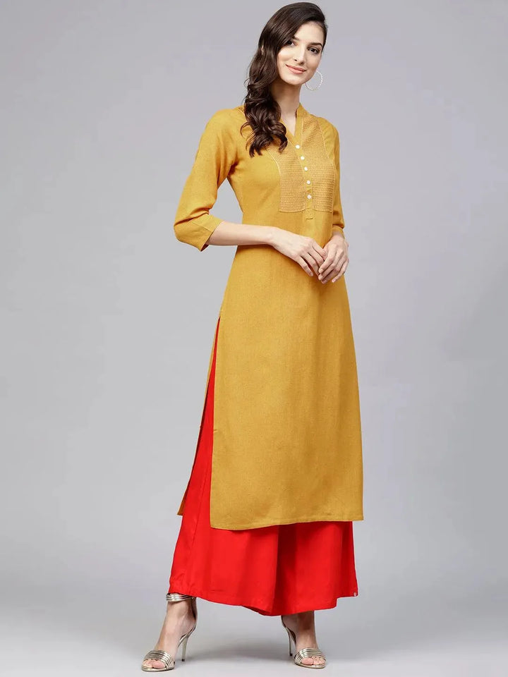 Yellow Embroidered Rayon Kurta - Libas