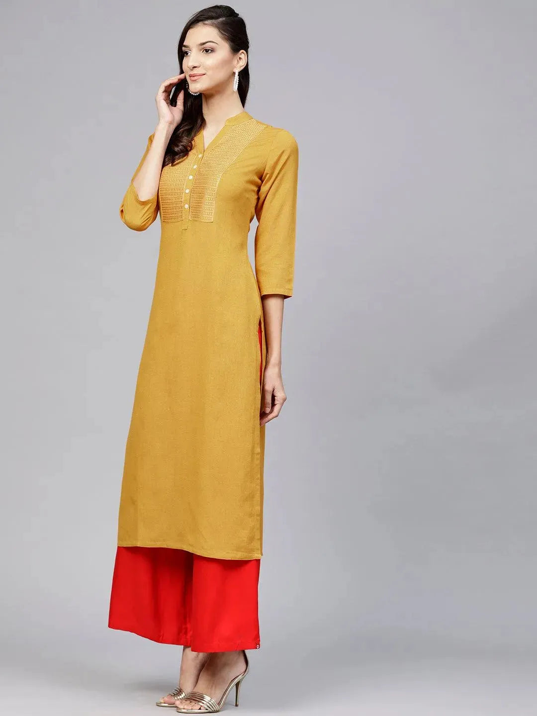 

Buy Yellow Embroidered Rayon Kurta - 7581- | Libas Ethnic Wear Online
