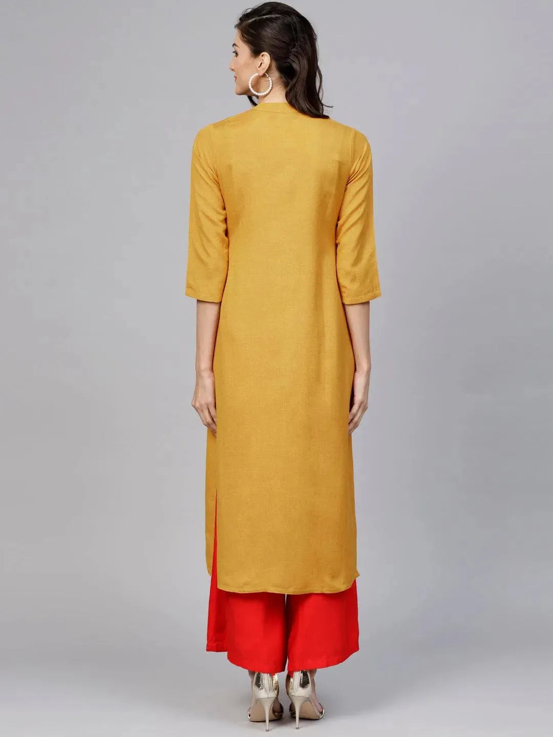 Yellow Embroidered Rayon Kurta - Libas 