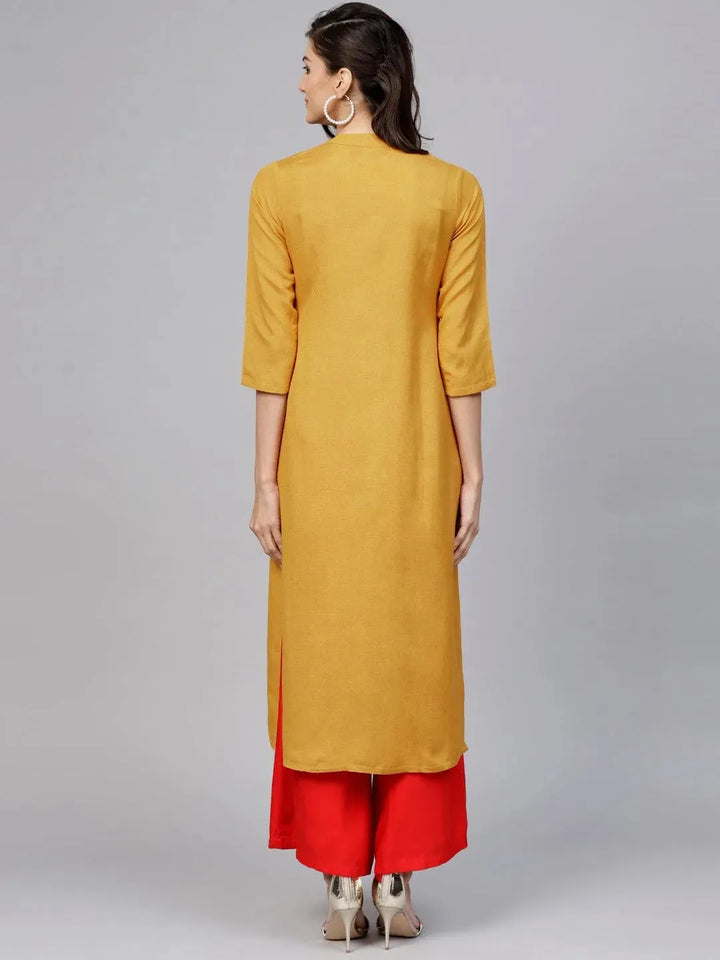 Yellow Embroidered Rayon Kurta - Libas