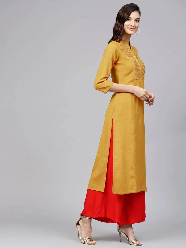 Yellow Embroidered Rayon Kurta - Libas
