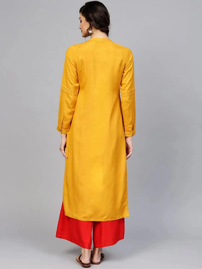 Yellow Embroidered Rayon Kurta - Libas