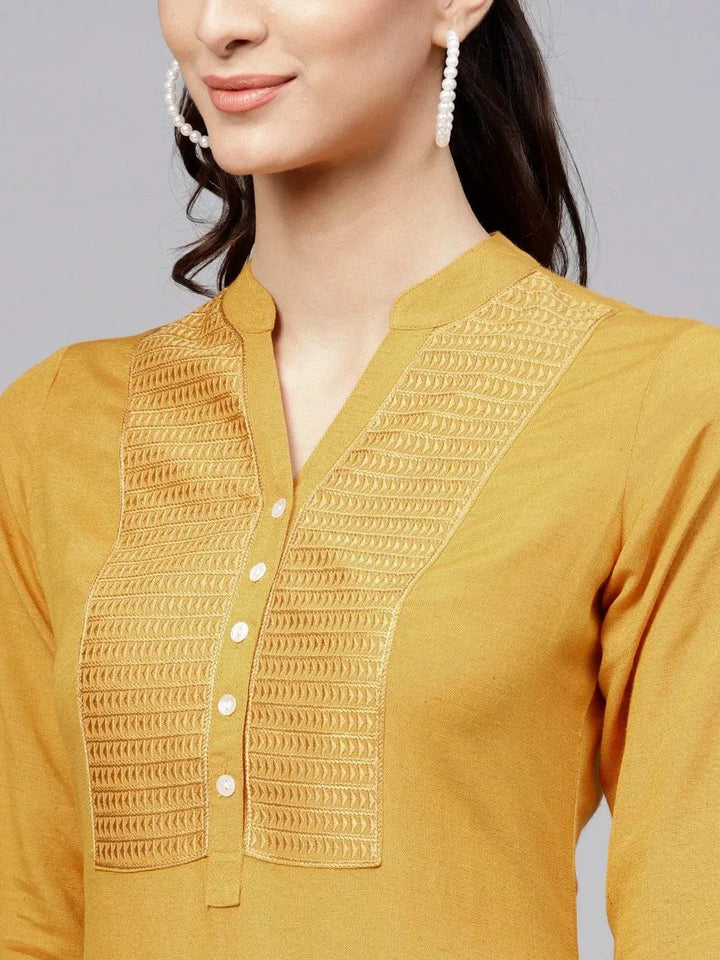 Yellow Embroidered Rayon Kurta - Libas