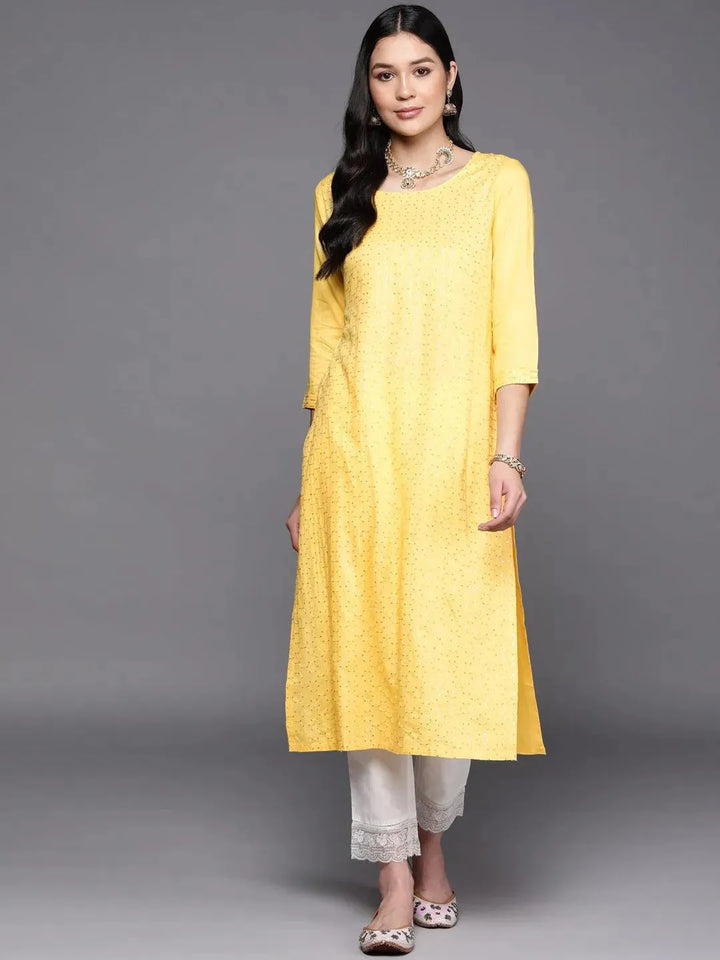 Yellow Embroidered Rayon Straight Kurta - Libas