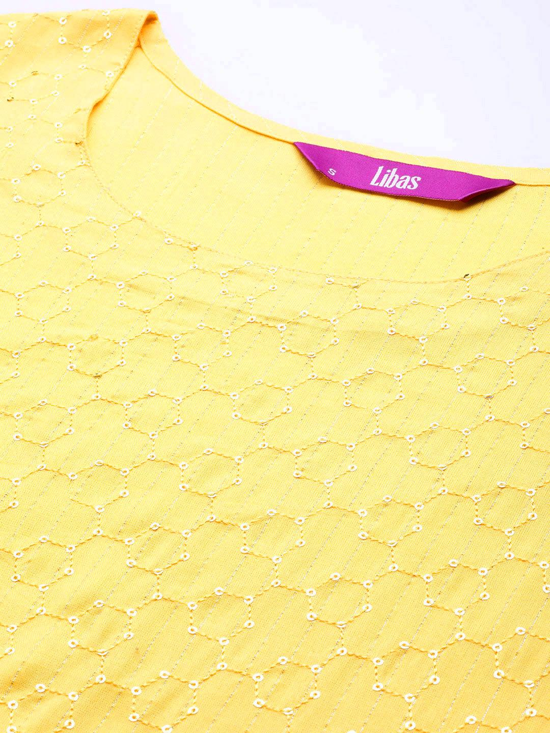 Yellow Embroidered Rayon Straight Kurta - Libas