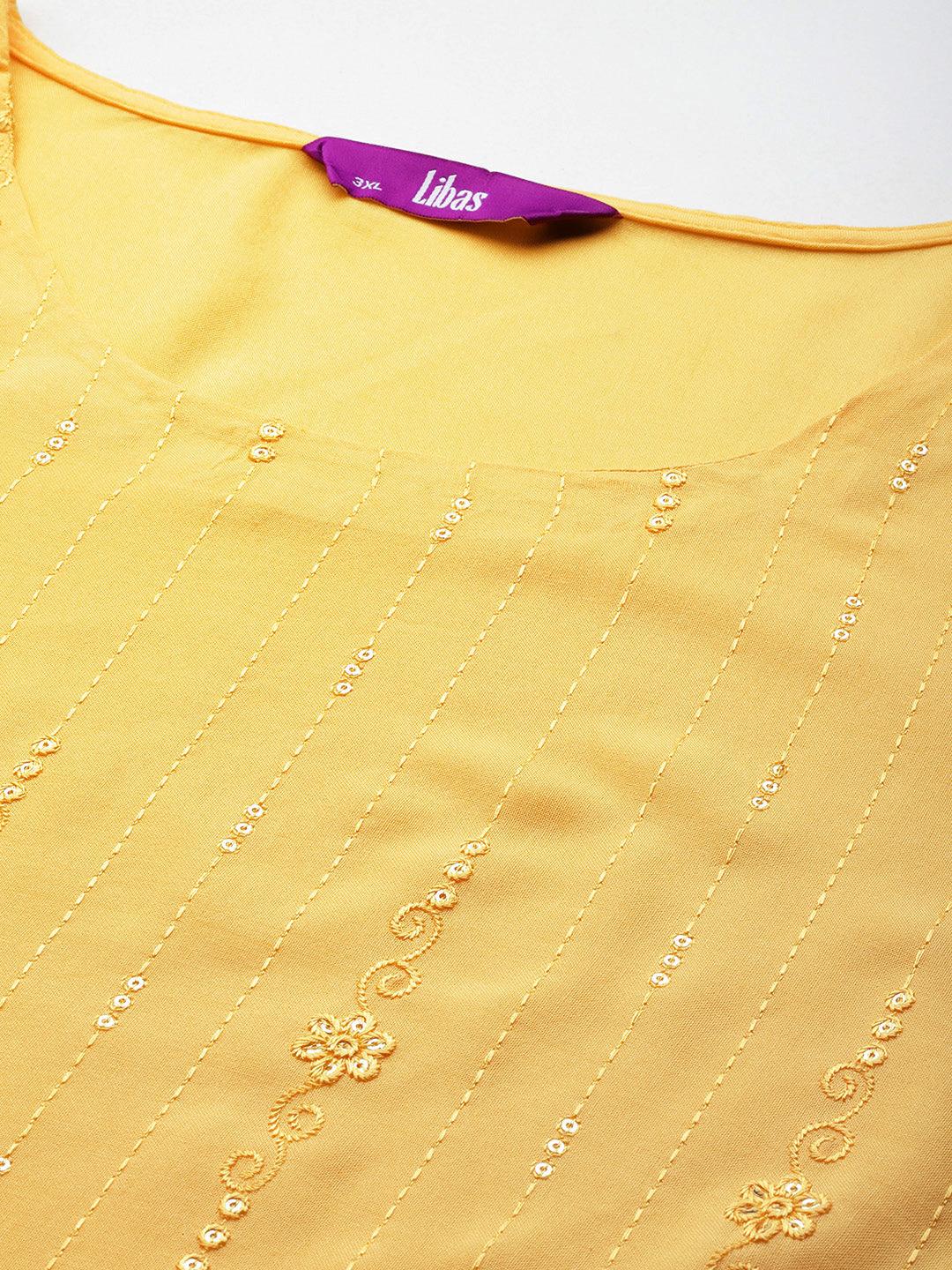 Yellow Embroidered Rayon Straight Kurta - Libas