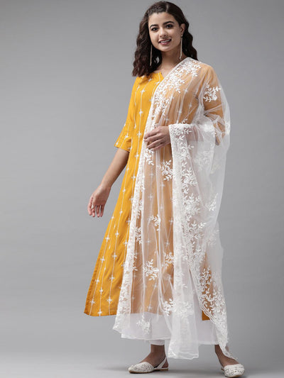 Yellow Embroidered Rayon Suit Set - Libas