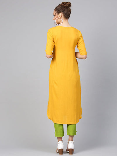 Yellow Embroidered Rayon Kurta Set - Libas