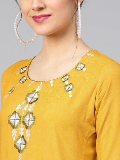 Yellow Embroidered Rayon Kurta Set - Libas