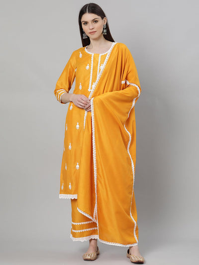 Yellow Embroidered Shantoon Suit Set - Libas
