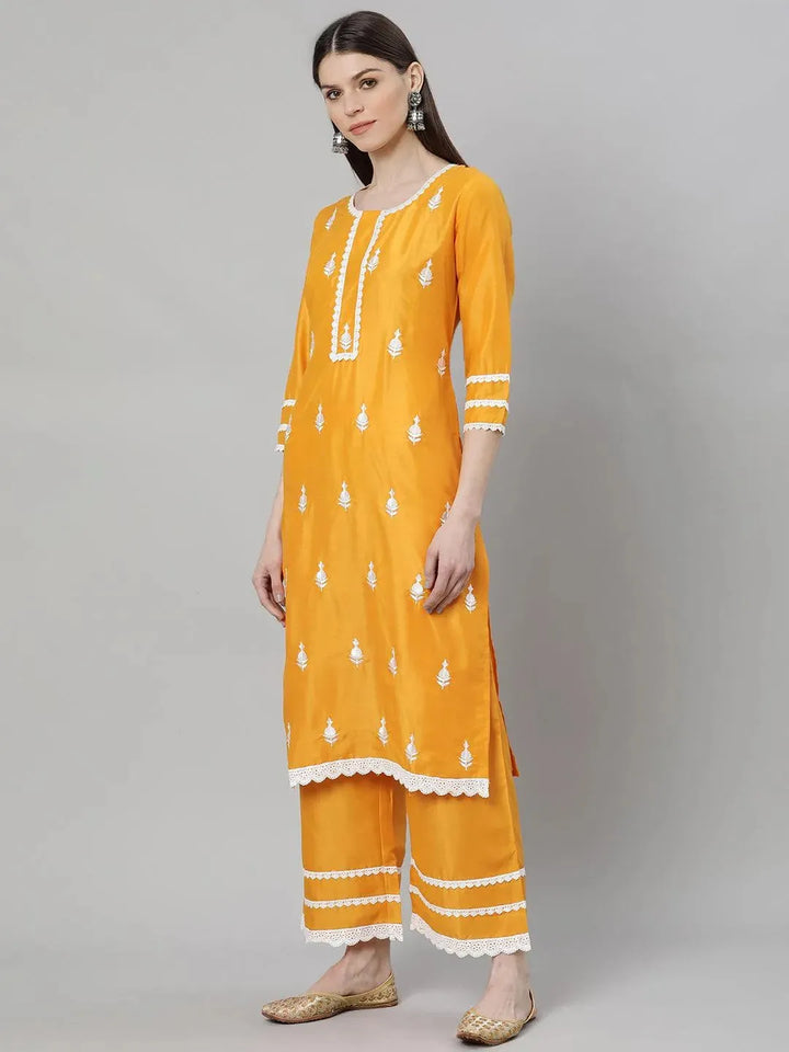 Yellow Embroidered Shantoon Suit Set - Libas
