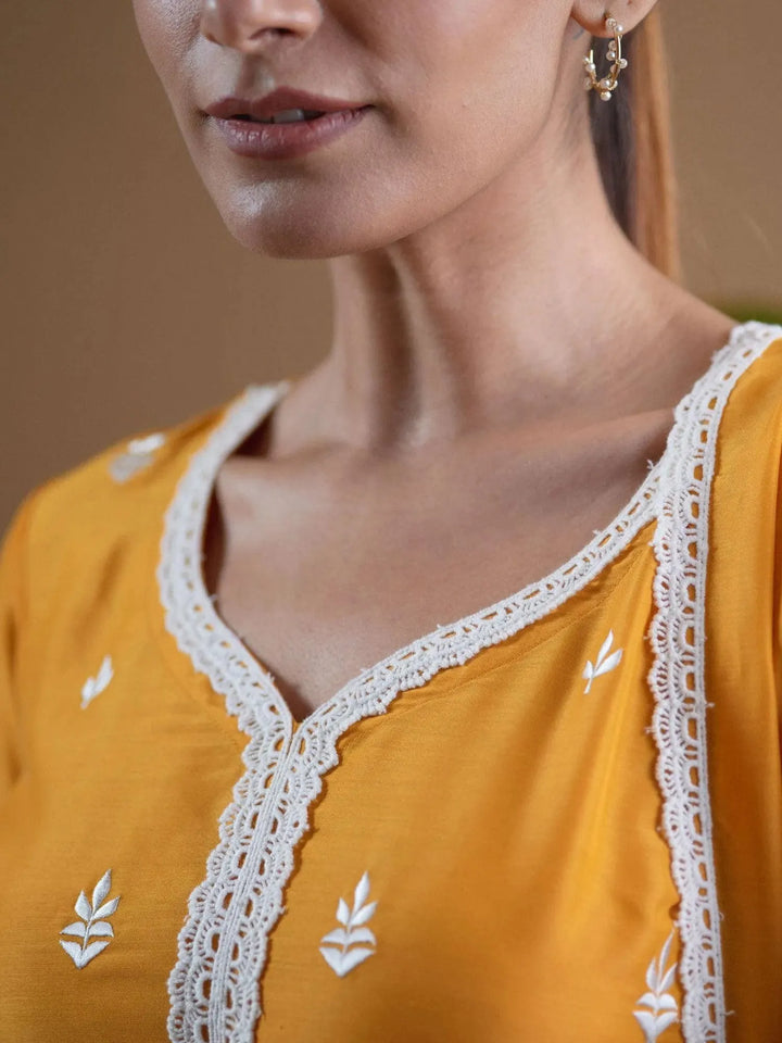 Yellow Embroidered Shantoon Suit Set - Libas