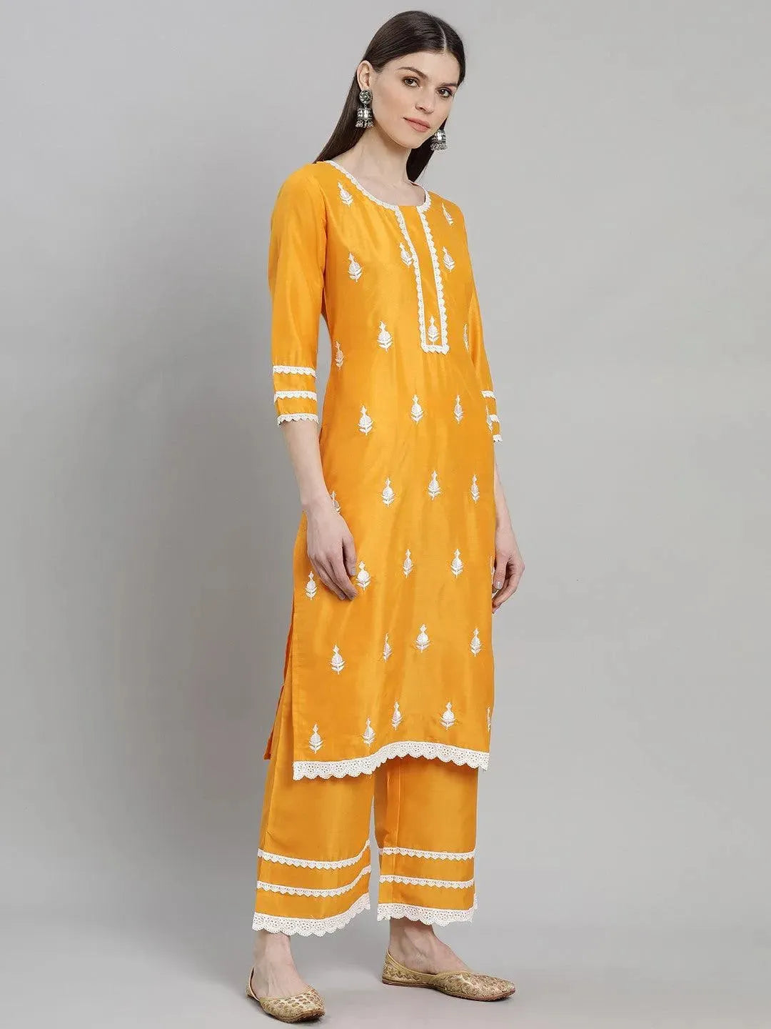 Yellow Embroidered Shantoon Suit Set - Libas 