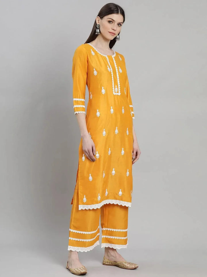 Yellow Embroidered Shantoon Suit Set - Libas