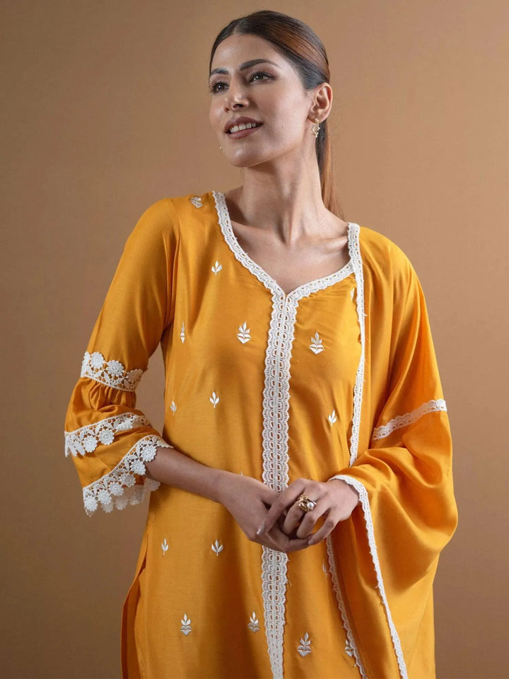 Yellow Embroidered Shantoon Suit Set - Libas