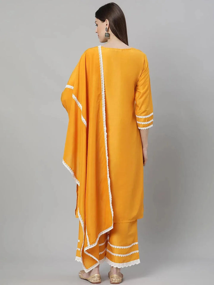Yellow Embroidered Shantoon Suit Set - Libas