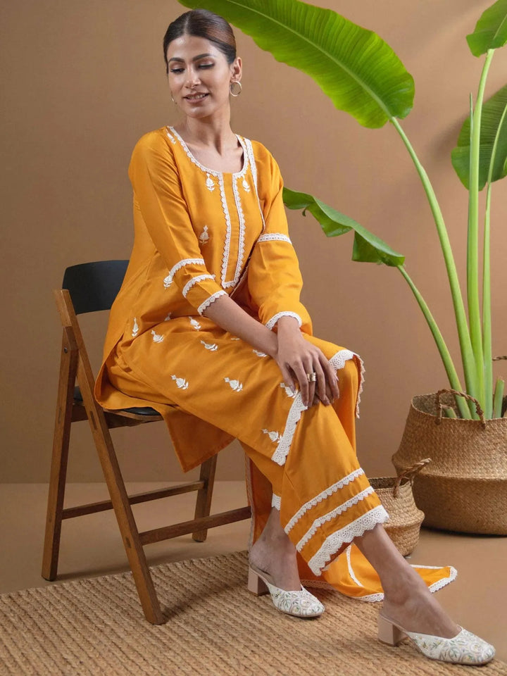 Yellow Embroidered Shantoon Suit Set - Libas