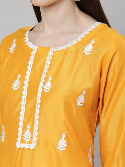 Yellow Embroidered Shantoon Suit Set - Libas