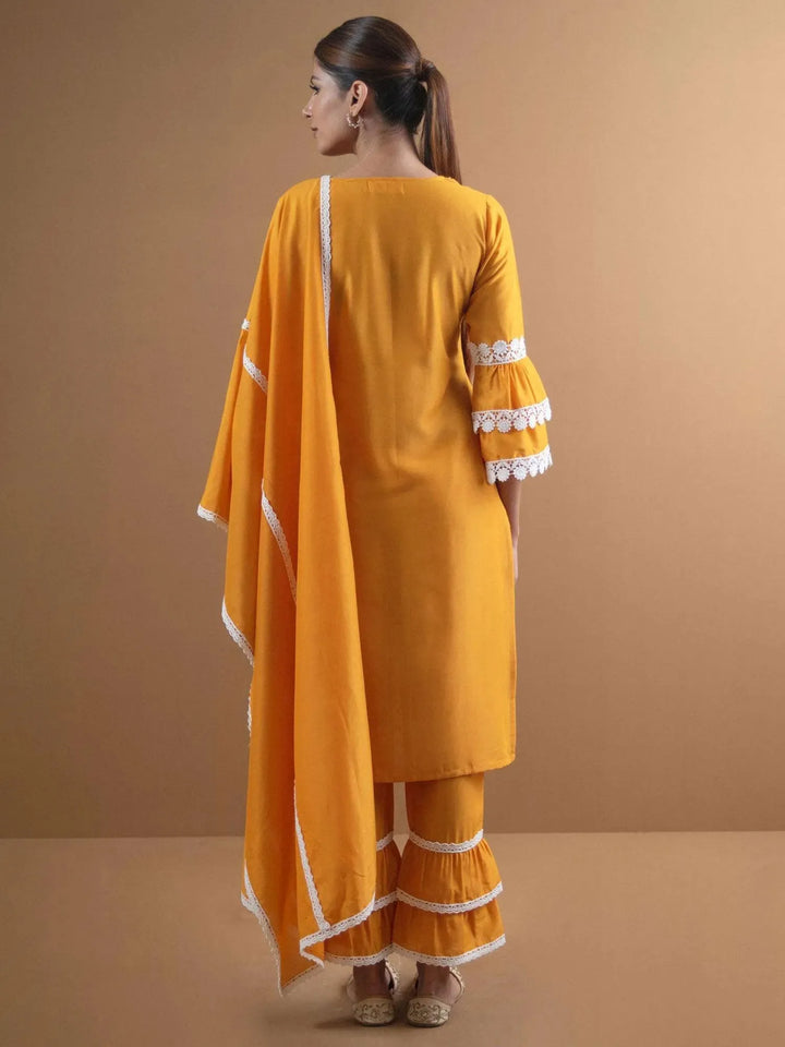 Yellow Embroidered Shantoon Suit Set - Libas