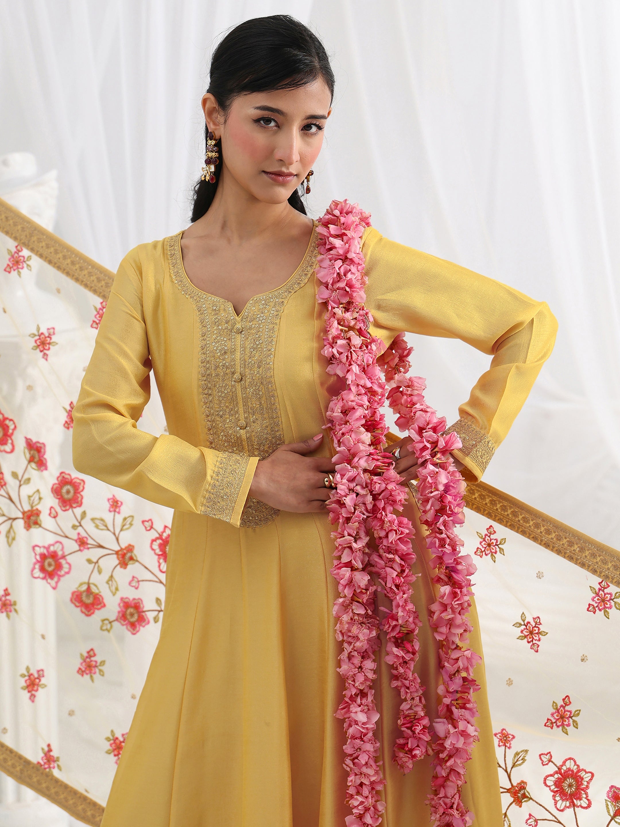 libas Yellow Embroidered Silk Blend A-Line Suit Set With Dupatta-picture-14
