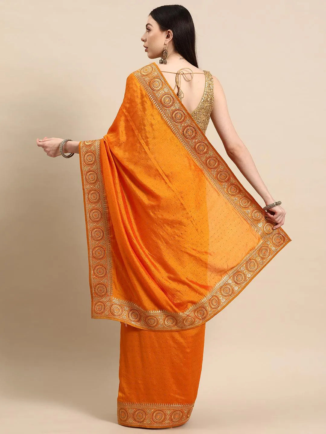 Yellow Embroidered Silk Blend Saree - Libas