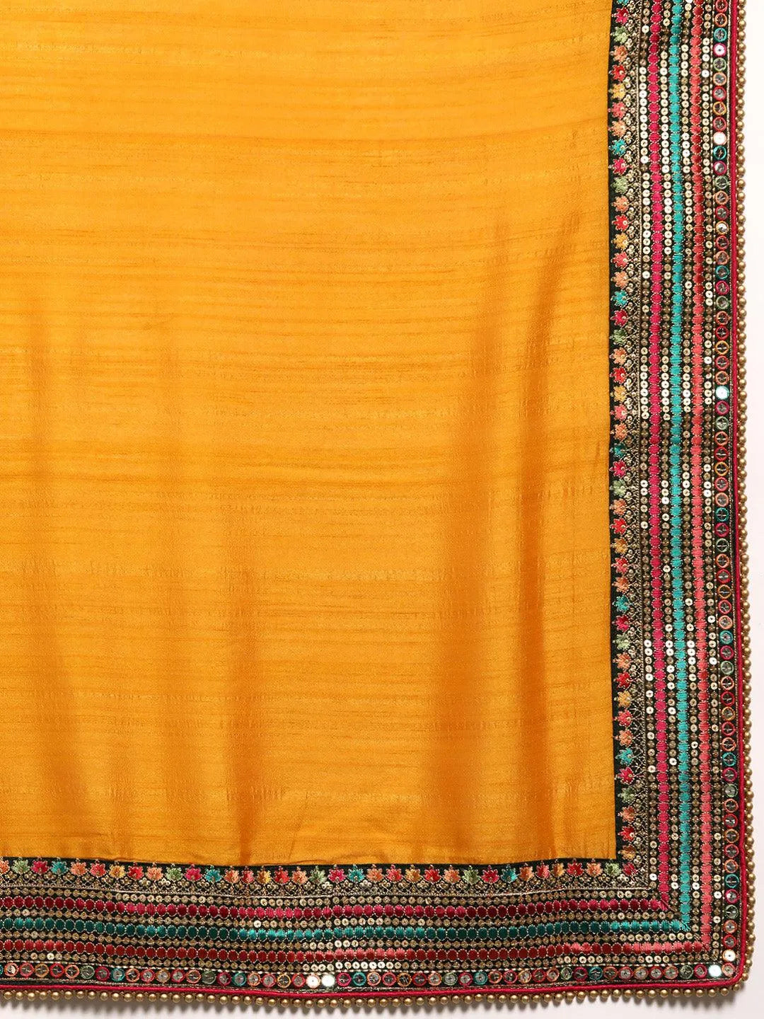 Yellow Embroidered Silk Blend Saree - Libas 