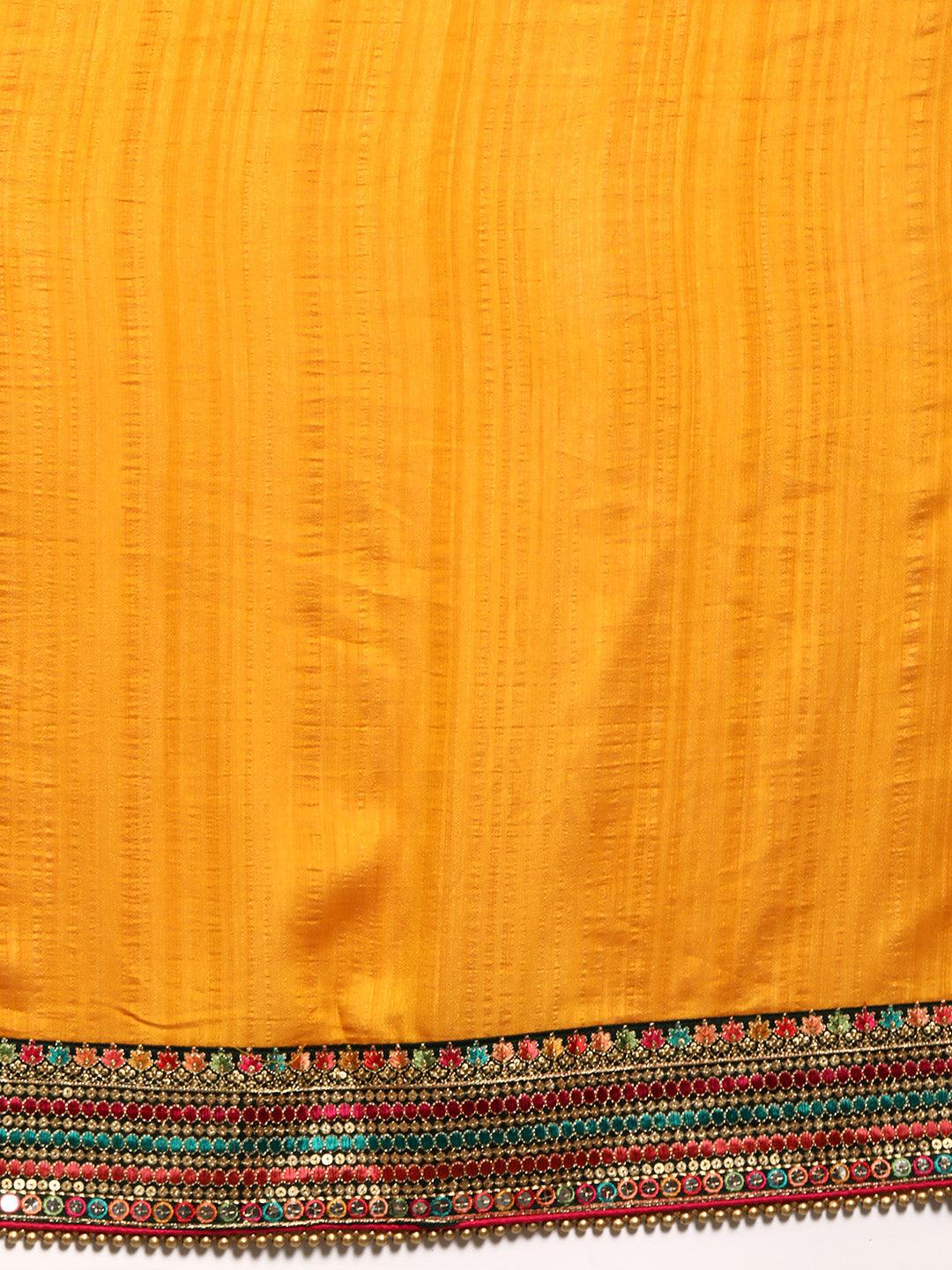 Yellow Embroidered Silk Blend Saree - Libas