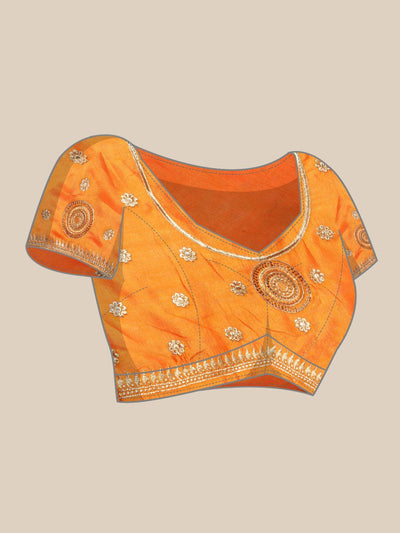Yellow Embroidered Silk Blend Saree - Libas
