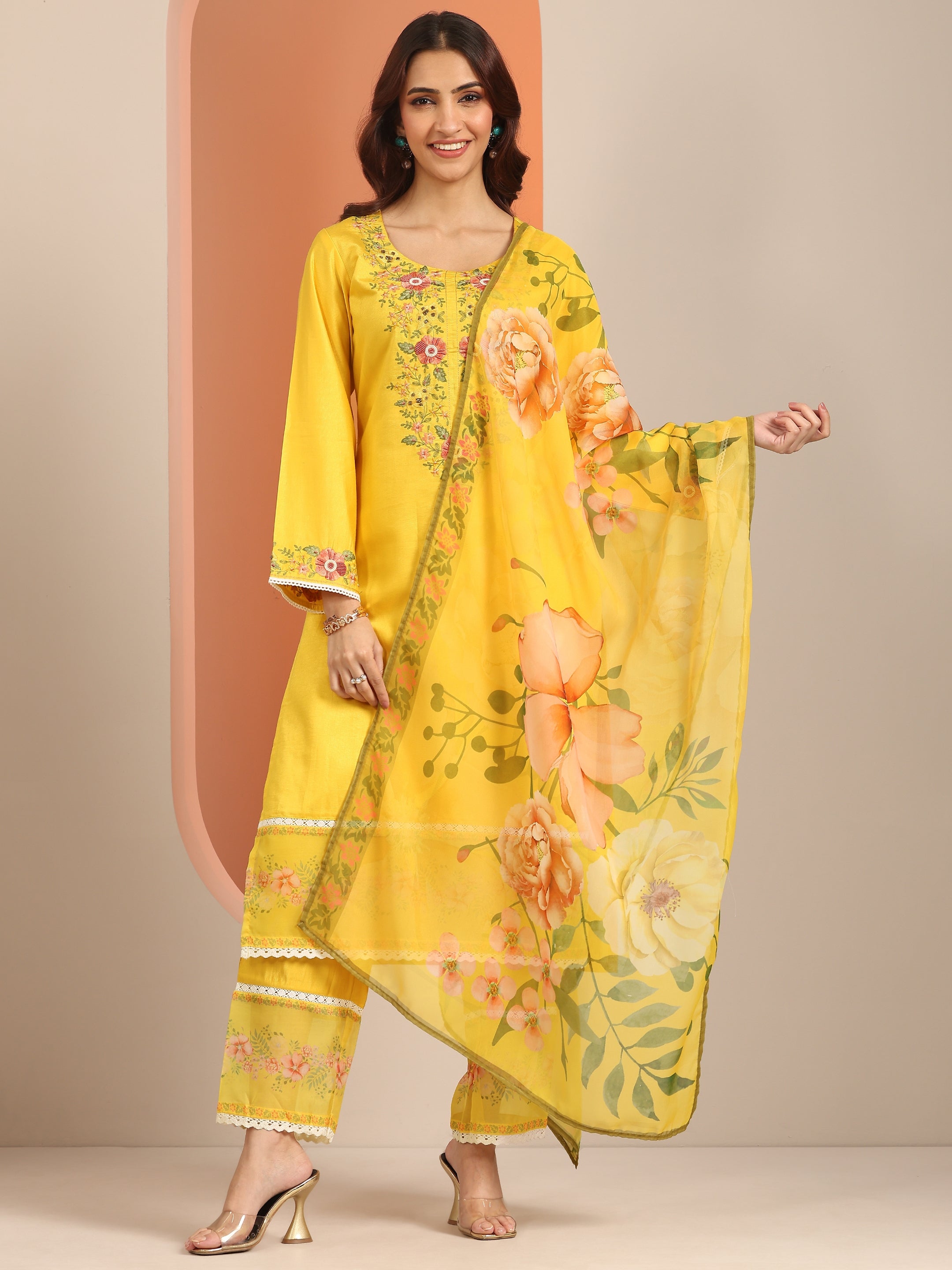 libas Yellow Embroidered Silk Blend Straight Suit Set With Dupatta-picture-20