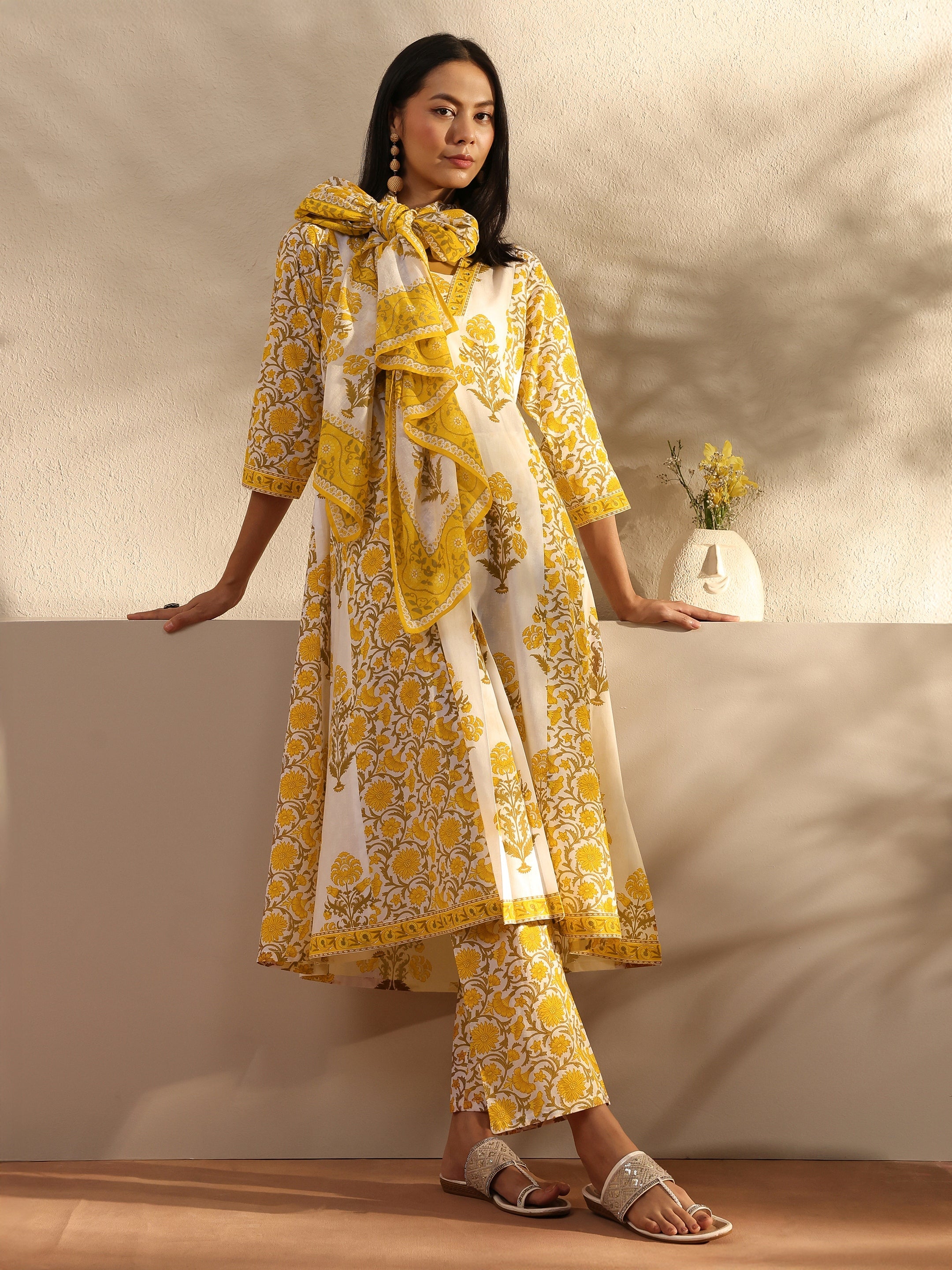 libas Yellow Ethnic Motif Printed Cotton A-Line Suit Set With Dupatta-picture-14