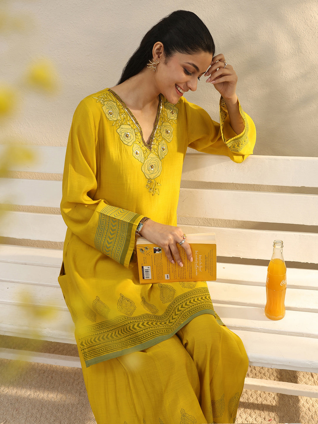  Yellow Floral Embroidered Chanderi Silk Co-Ord Set 