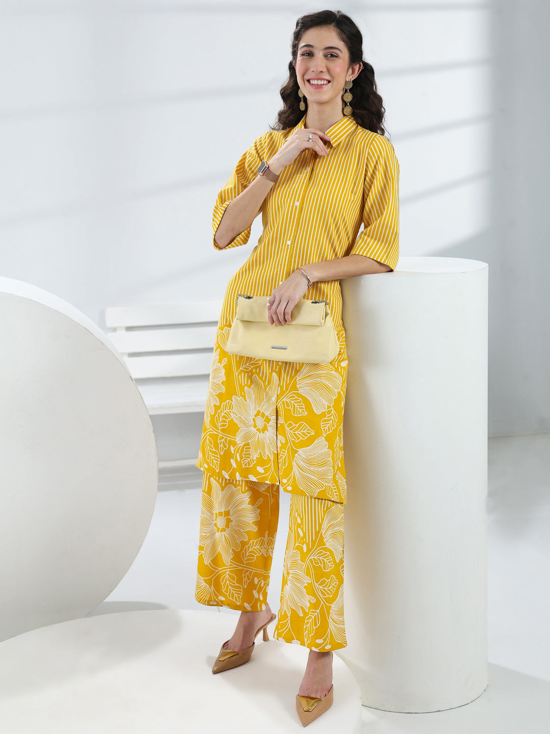 Yellow Floral Printed Cotton Co-Ord Set