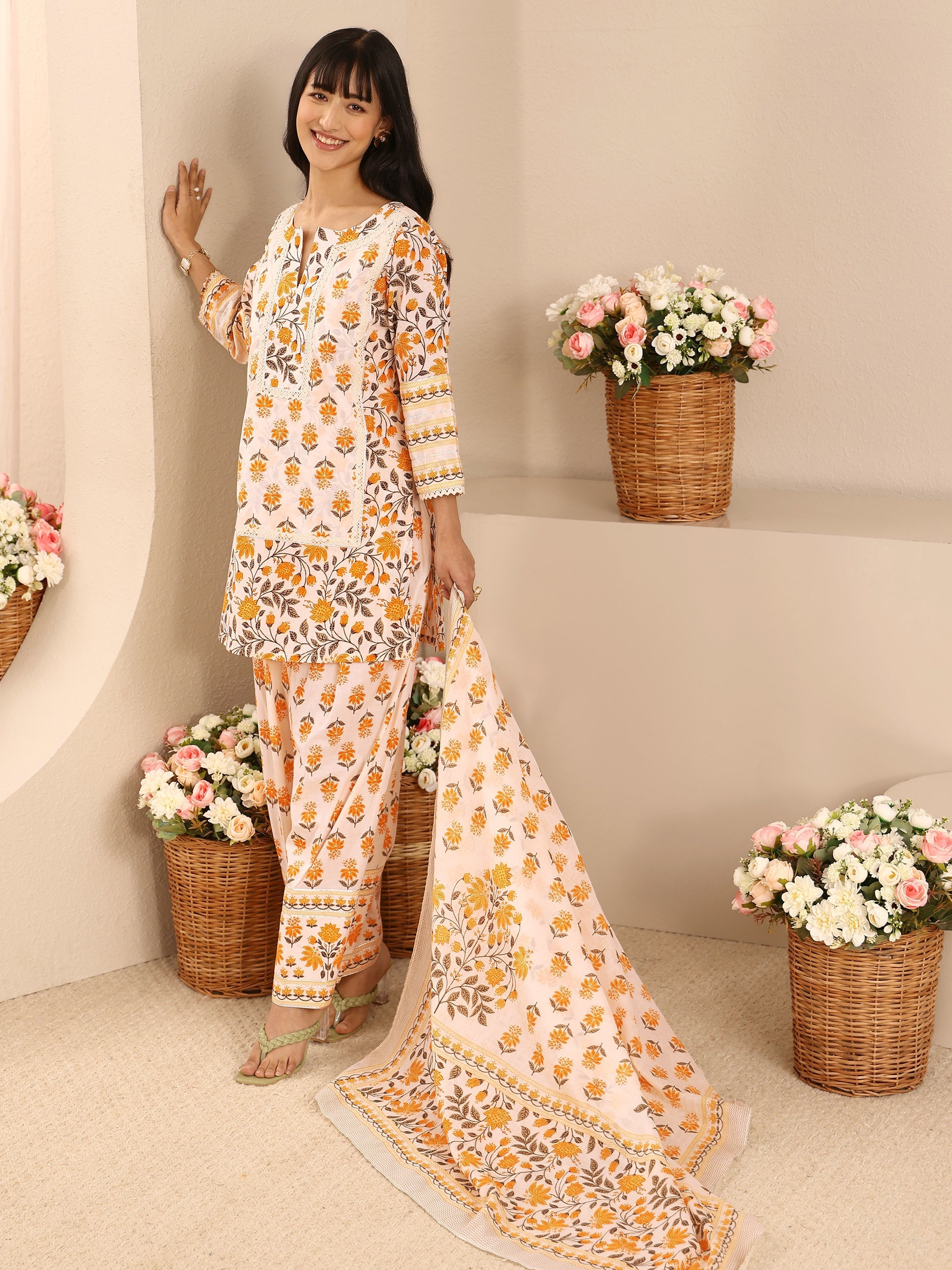 Libas Yellow Floral Printed Cotton Straight Suit Set With Dupatta-picture-23