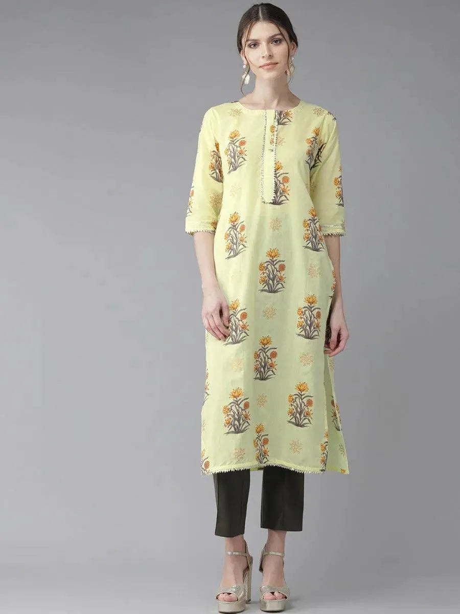 Yellow Gota Patti Cotton Kurta - Libas
