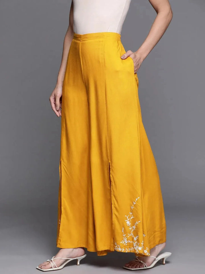 Yellow Hem Design Rayon Palazzos - Libas