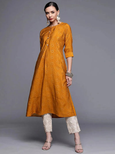 Yellow Printed Chanderi Silk Kurta - Libas