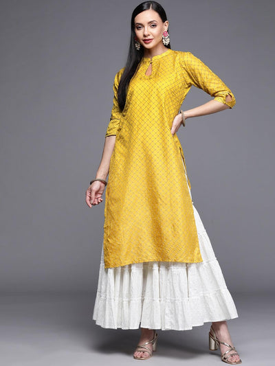 Yellow Printed Chanderi Silk Kurta - Libas