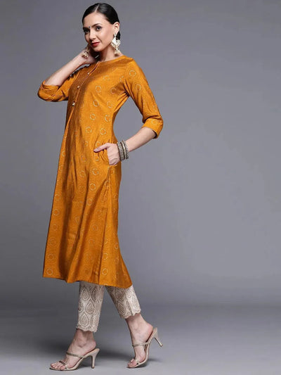 Yellow Printed Chanderi Silk Kurta - Libas