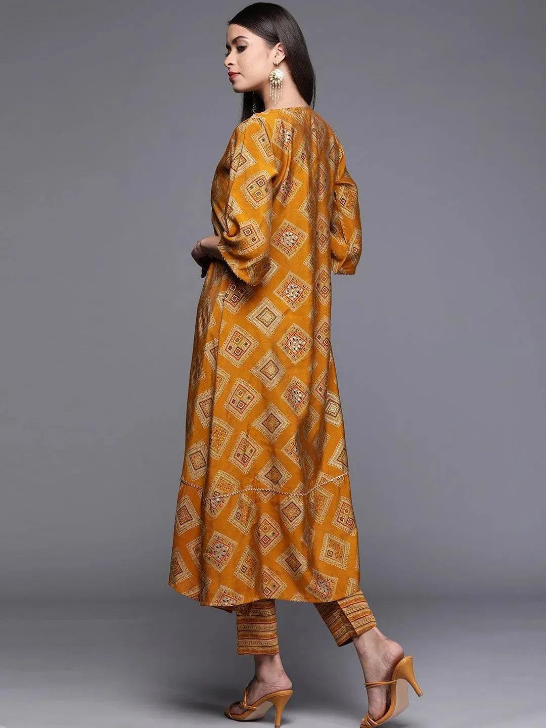 Yellow Printed Chanderi Silk Kurta - Libas