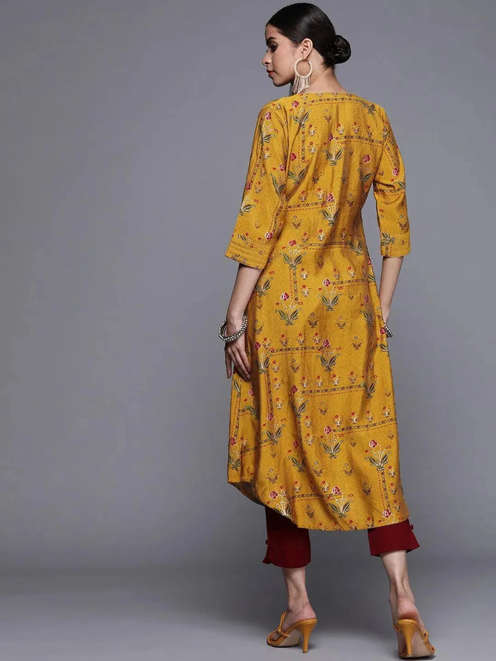 Yellow Printed Chanderi Silk Kurta - Libas