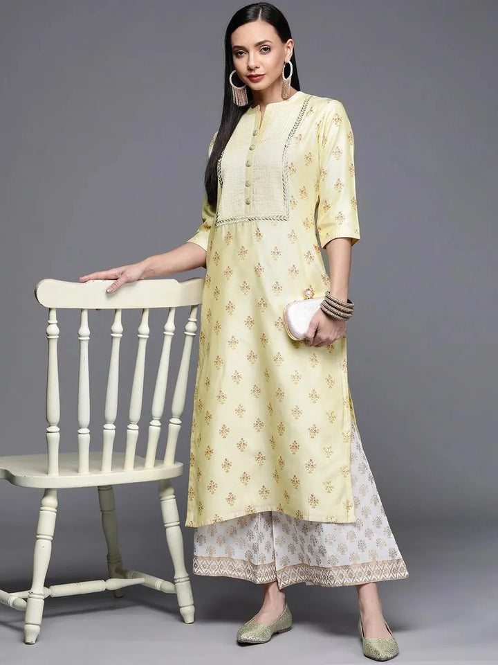 Yellow Printed Chanderi Silk Kurta - Libas