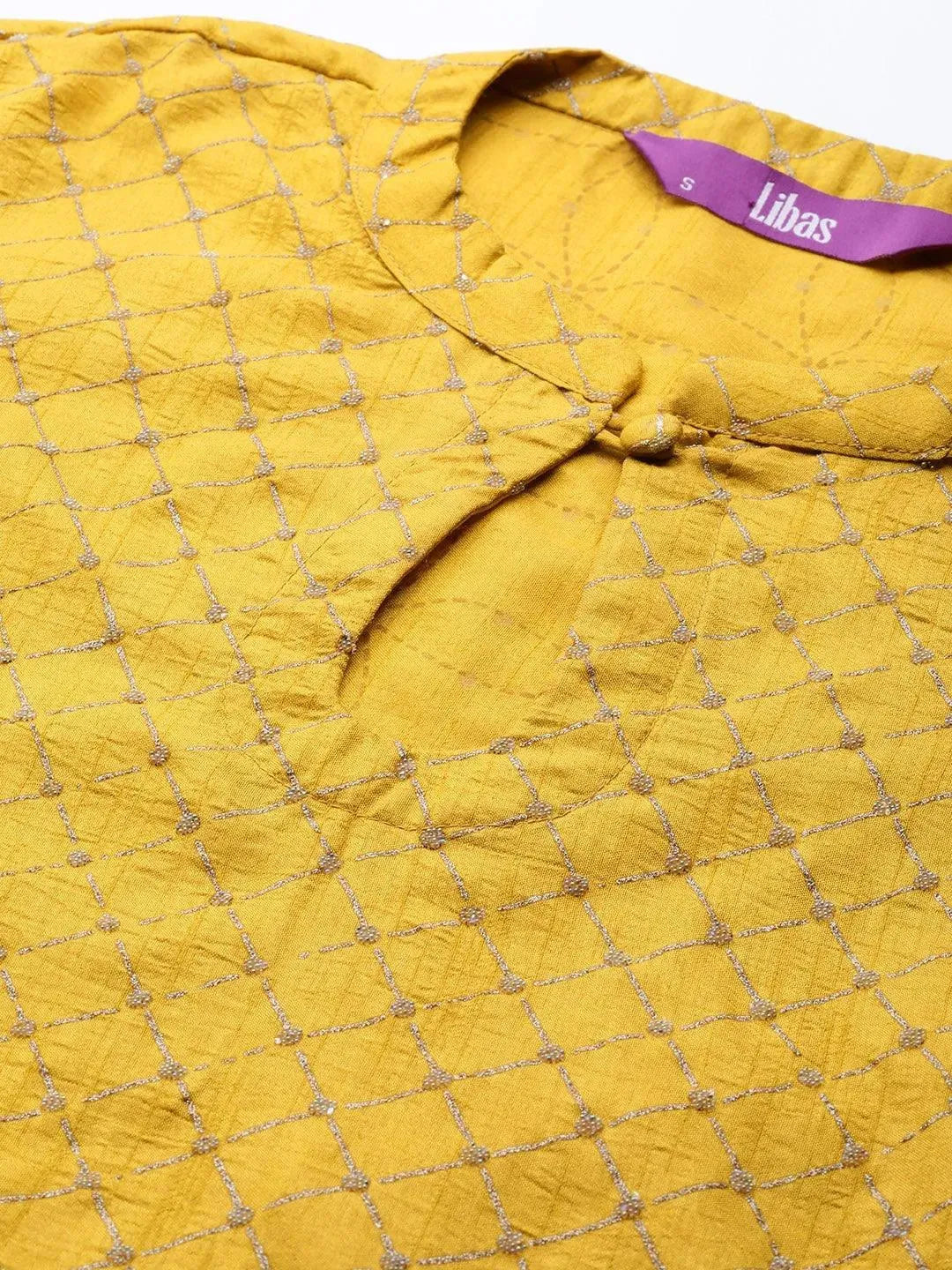 Yellow Printed Chanderi Silk Kurta - Libas 