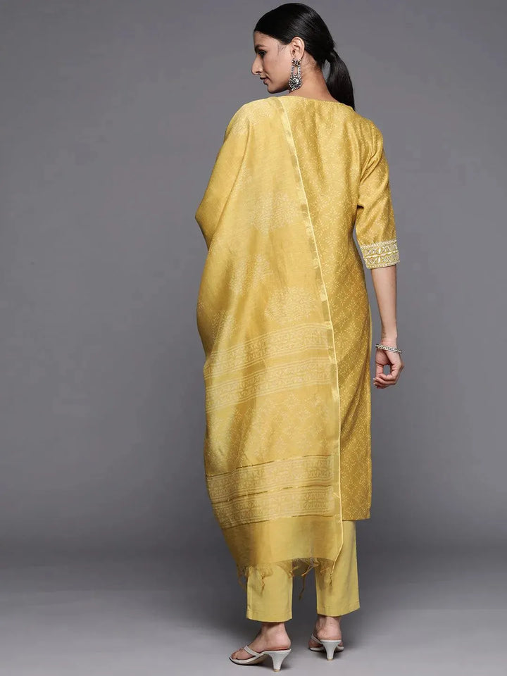 Yellow Printed Chanderi Silk Straight Suit Set - Libas