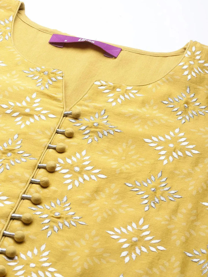 Yellow Printed Chanderi Silk Straight Suit Set - Libas