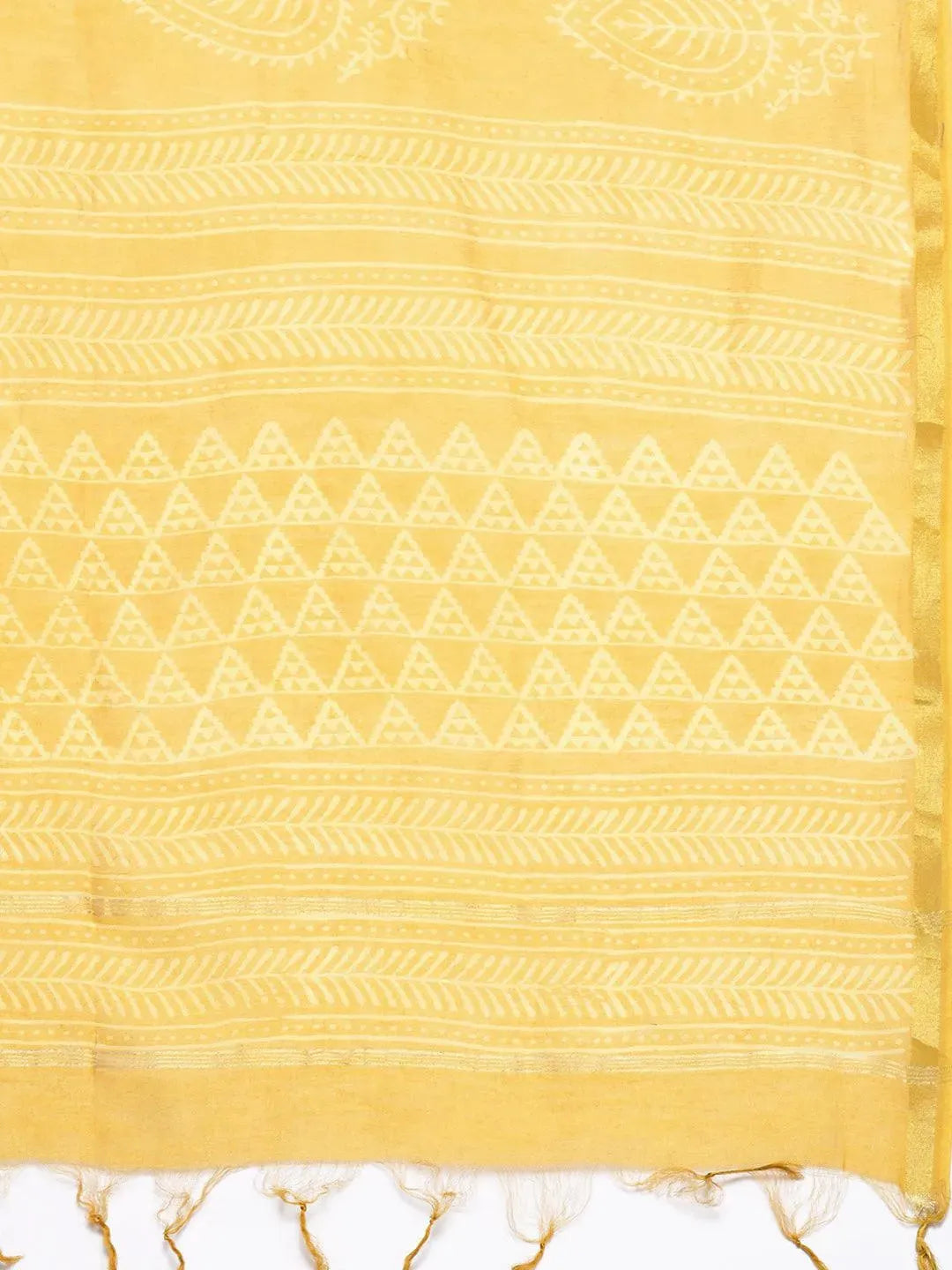 Yellow Printed Chanderi Silk Straight Suit Set - Libas 