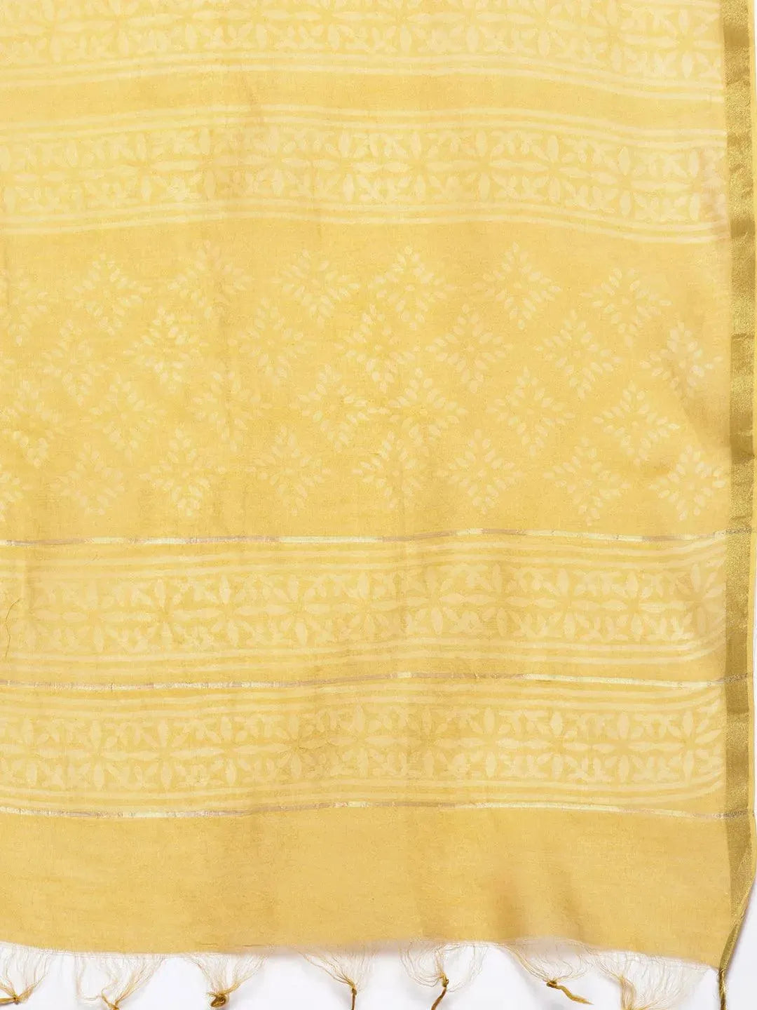 Yellow Printed Chanderi Silk Straight Suit Set - Libas