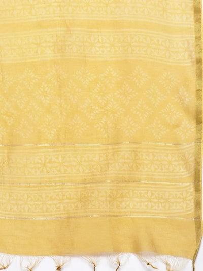 Yellow Printed Chanderi Silk Straight Suit Set - Libas