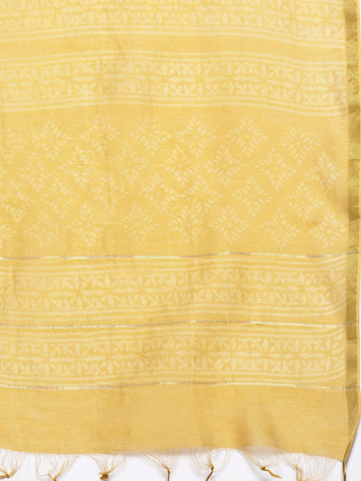 Yellow Printed Chanderi Silk Straight Suit Set - Libas